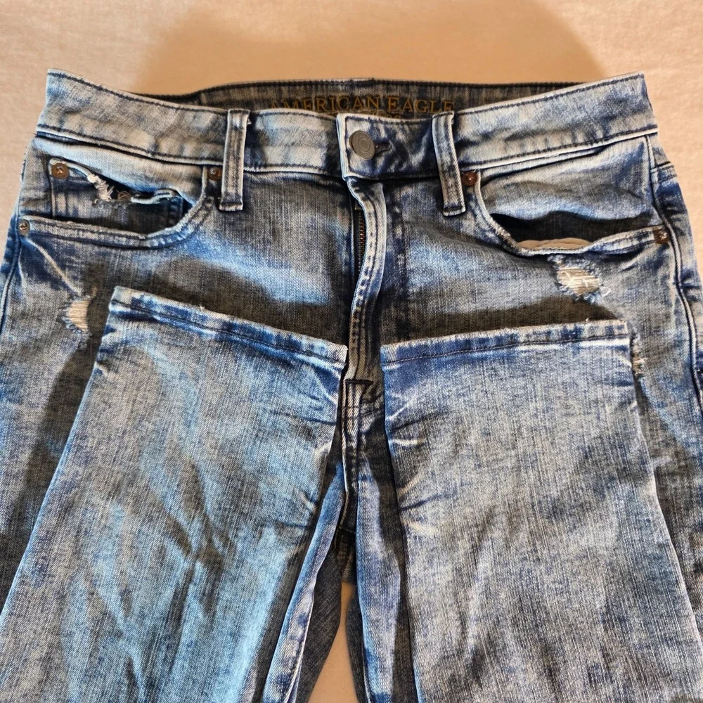 American Eagle Slim Taper Flex Distressed Jeans Mens 29x30 Blue Acid Wash Denim